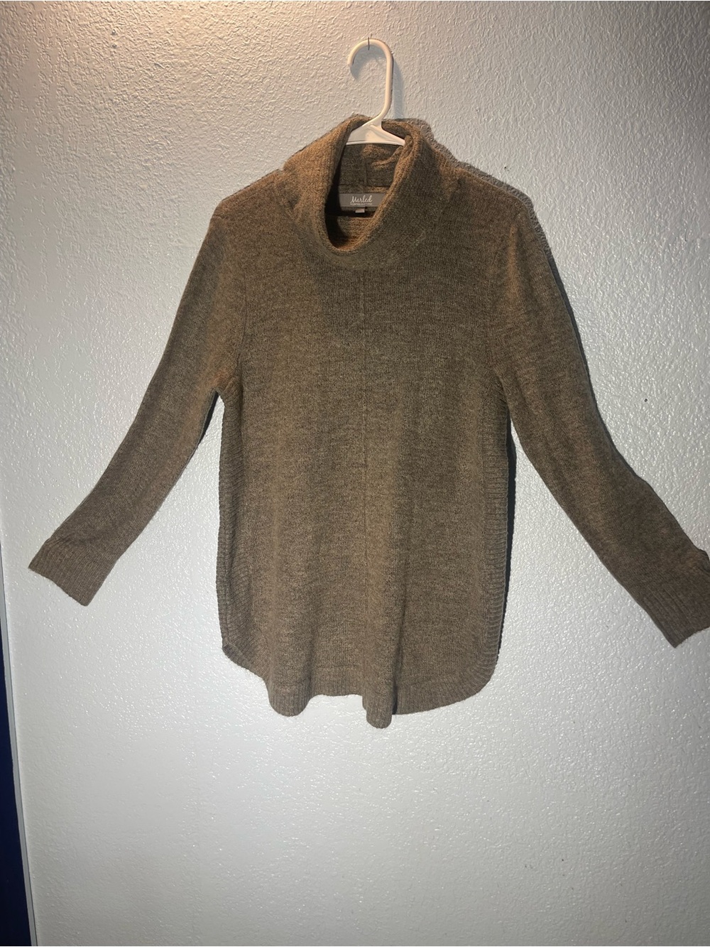 Marled Mock Neck Tunic Sweater in Gray Brown Blend Color